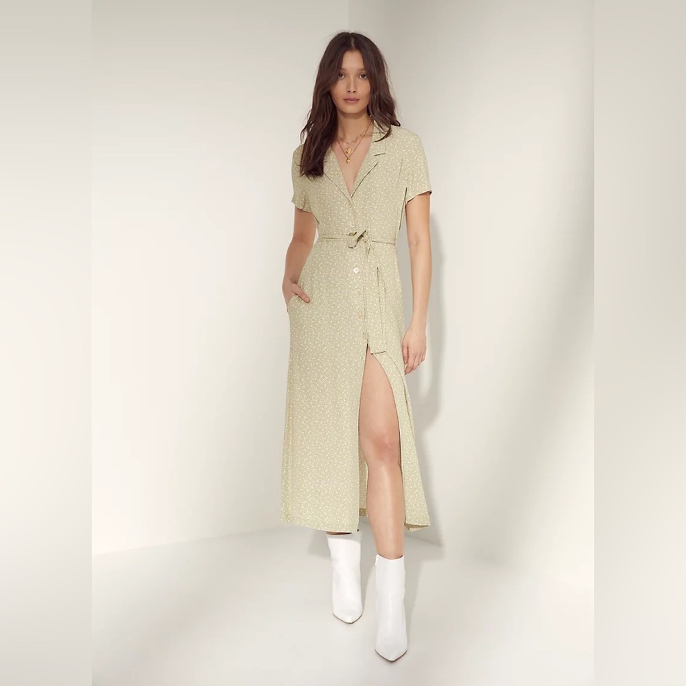 Aritzia 💐 Wilfred Free Peach, Green, Butter Yellow Button Midi Shirtdress NWT